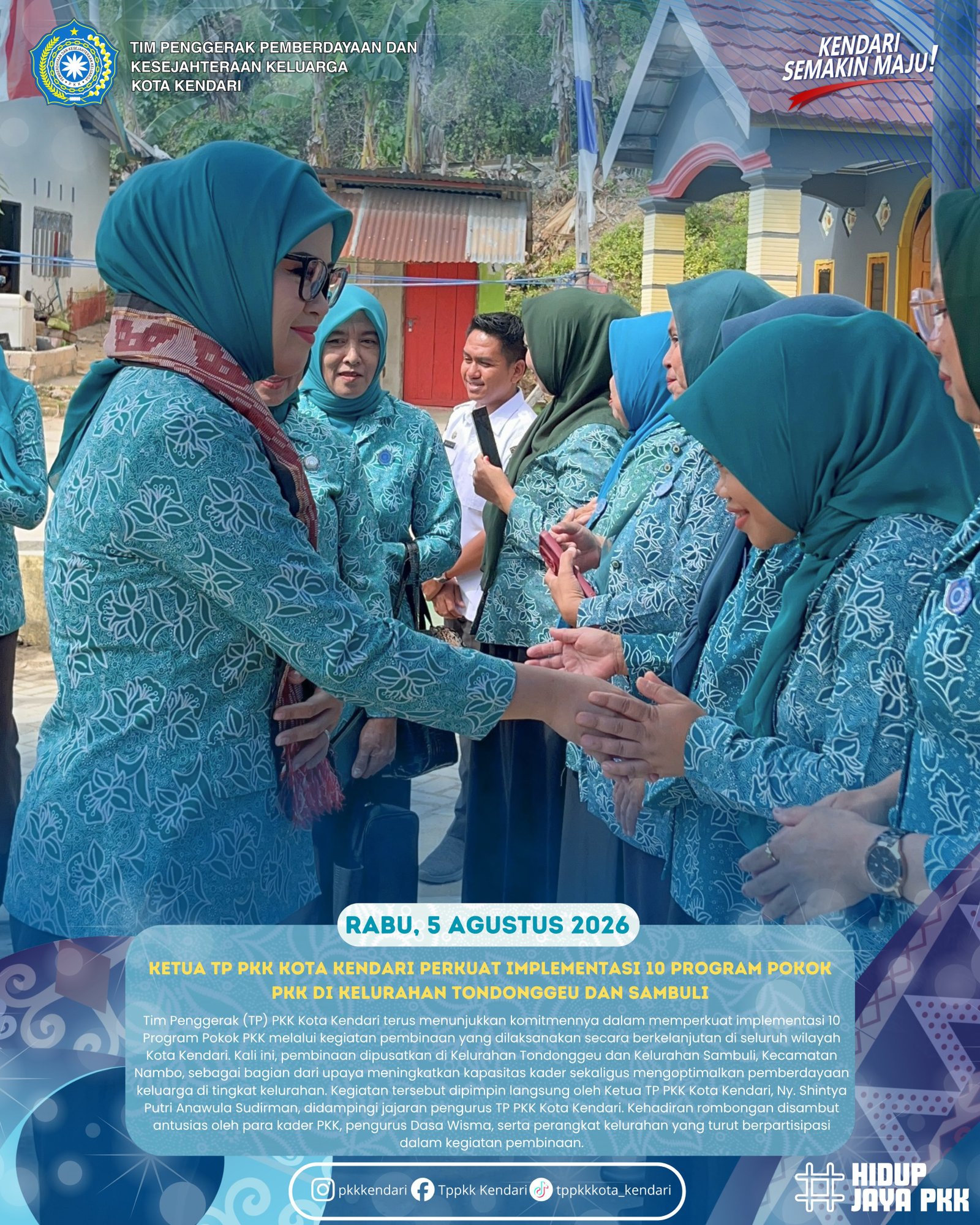 Ketua TP PKK Kota Kendari Perkuat Implementasi 10 Program Pokok PKK di Tondonggeu dan Sambuli

KENDA...